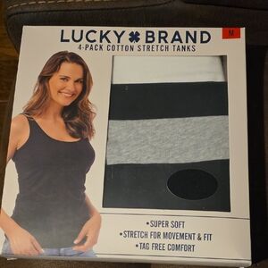 Lucky Brand Womens Cotton Stretch Tanks - Black, Gray, White Set MEDIUM